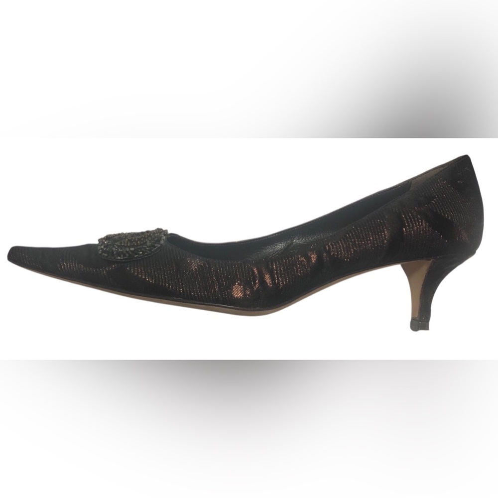 Bettye Muller Metallic Brown SZ. 6.5 Made In ITALY Elegance Kitten Heels Beaded - Picture 4 of 12